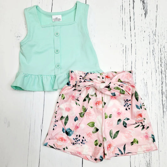 Mint Flowered - Short Set