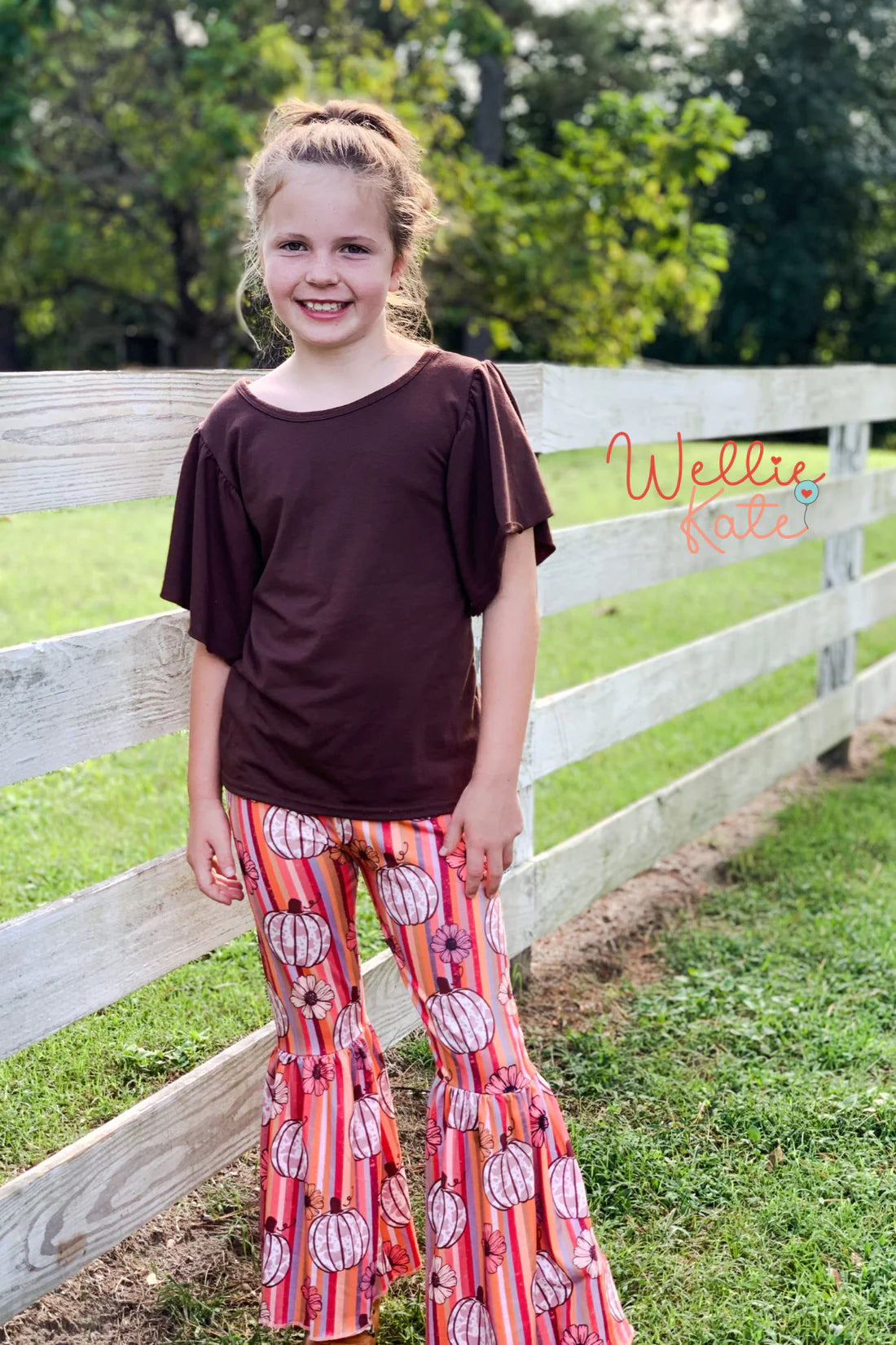 Groovy Pumpkin Bell Pants Set by Wellie Kate