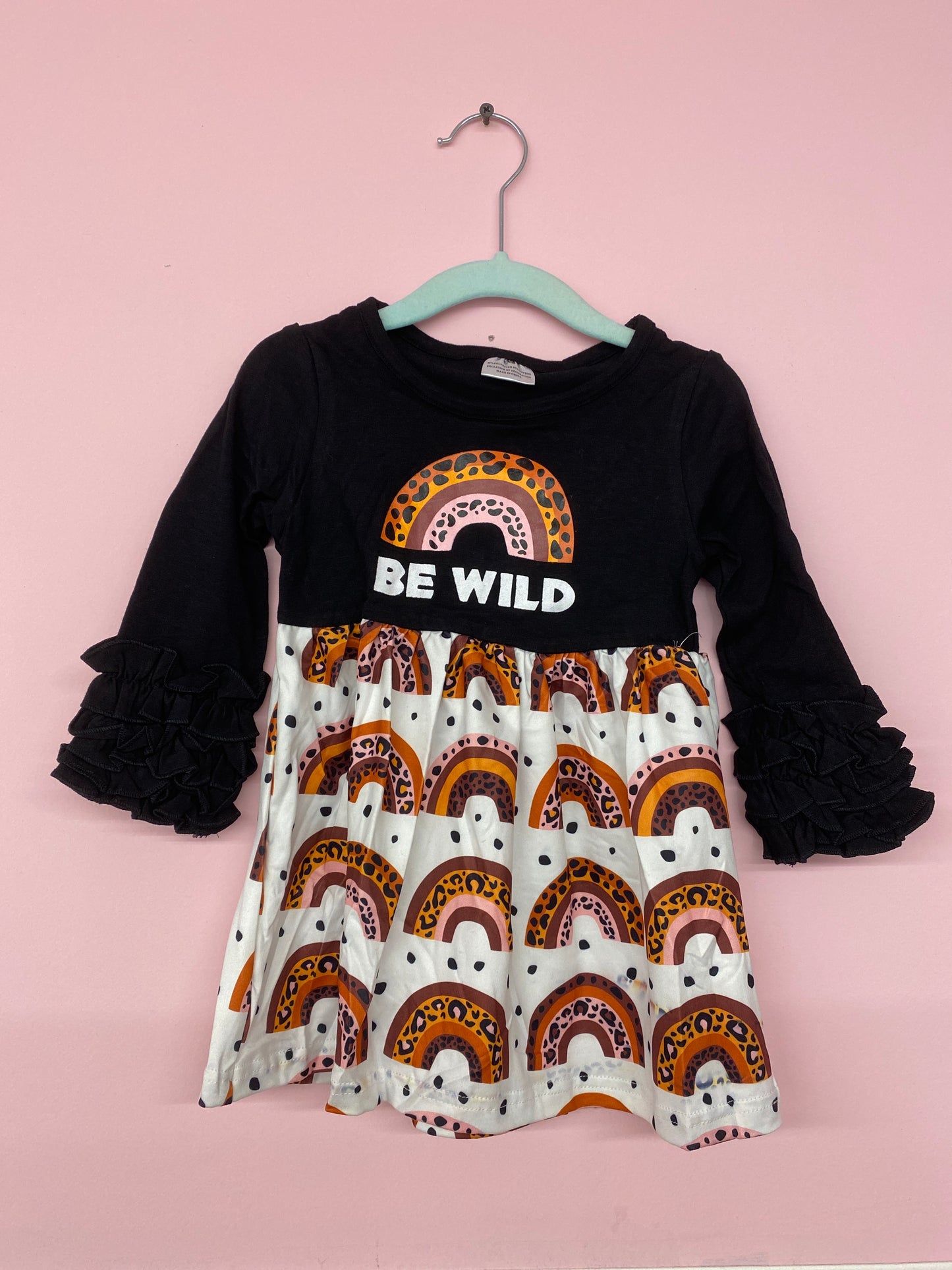 Be Wild Rainbow Long Sleeve Ruffles Dress