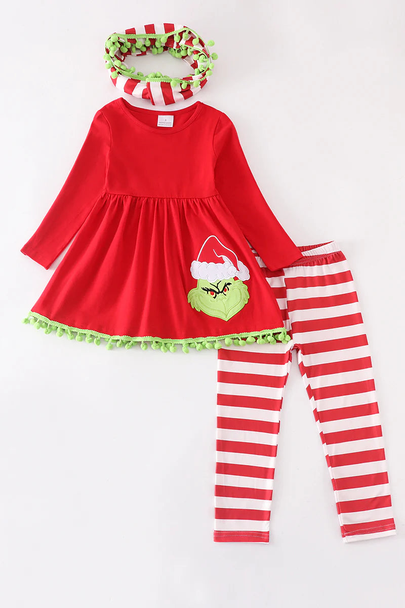 Red Grinch Striped 3-Piece Scarf Set