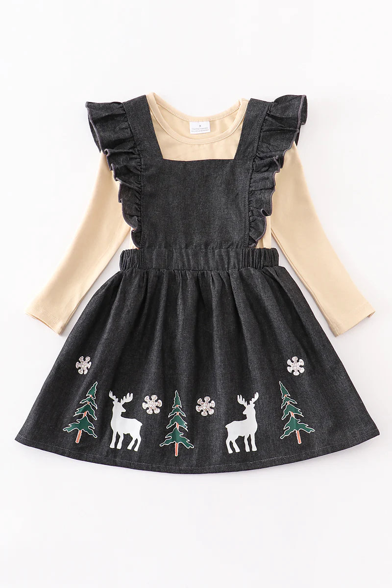 Navy Denim Christmas Dress Set