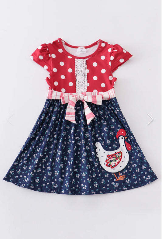 Red Chicken Appliqué Dress