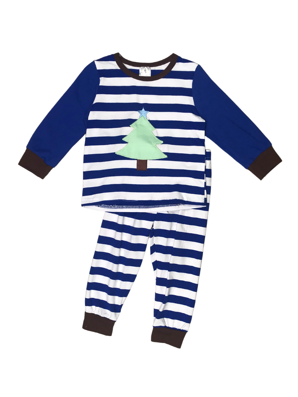 Blue Stripe Christmas Tree Pajama 2-Piece